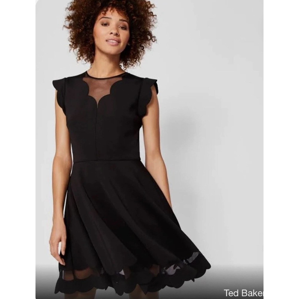 TED BAKER Sheer Cut-Out Mesh Scallop Neoprene Sharlot Dress 1 = 4 US (dr300